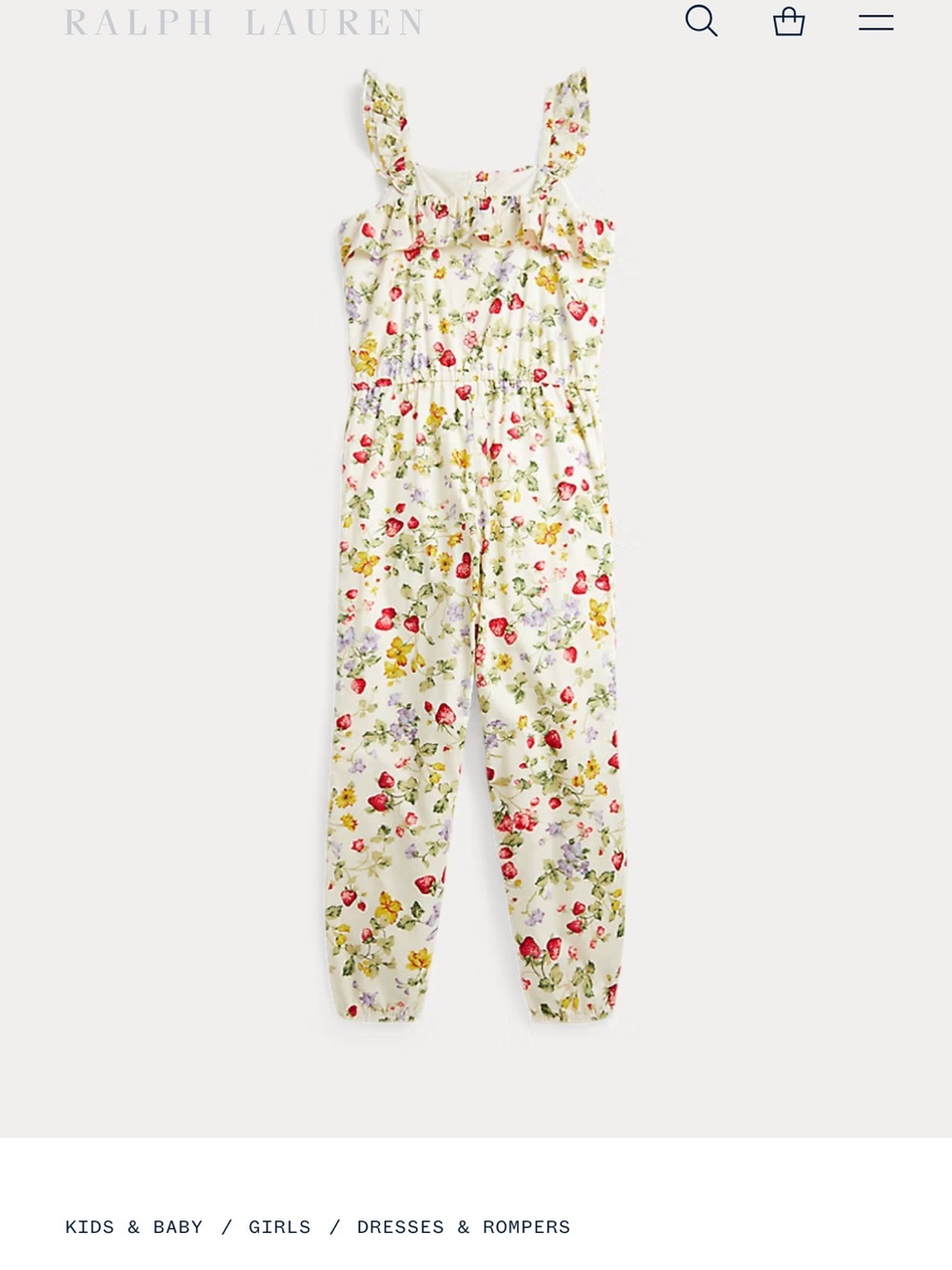 Ralph Lauren Cream Floral & Strawberry Print Girls' One-Piece - Picture 2 of 13